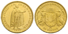 Franz Joseph I. 1848-1916 20 Kronen 1912 K B, Kremnitz / Kremnica, Slovakia. 21.0 mm. Gold 0.900. Friedberg 250. 6.77 g. Vorzüglich / Extremely fine.