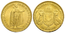Franz Joseph I. 1848-1916 20 Kronen 1914 K B, Kremnitz / Kremnica, Slovakia. 21.0 mm. Gold 0.900. Friedberg 250. 6.77 g. Vorzüglich / Extremely fine.