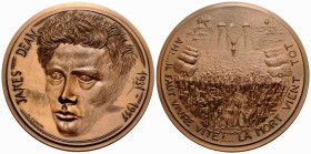 Los Angeles
 Kupfermedaille / Copper medal 1955 89.0 mm. JAMES DEAN.1931-1955. Rv. Legend: AH!...IL FAUT VIVRE VITE! ... LA MORT VIENT TOT. Stemple v...