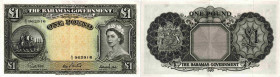 Bahamas Britische Administration (bis 1968)
 1 Pound o.J./ ND (1953) Commonwealth. 1953 Issue. Pick 15. Selten / Rare. Senkrecht gefaltet / Verticall...