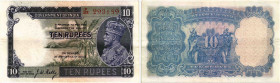 Indien / India Britische Administration
Government of India 10 Rupees o.J. / ND. Palme, See und Berge in der Mitte. Rs. Elefanten / Palm tree, lake a...