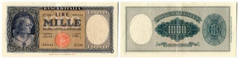 Italien / Italy Republik
Banca d'Italia 1000 Lire 14.8.1947. Purple and brown. ...