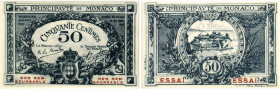 Monaco Albert I. (1889-1922)
 50 Centimes 1920 Mit rotem Überdruck / With red overprint NON REMBOURSABLE. Rv. ESSAI. ESSAI (Pick 3). Unregelmässiger ...