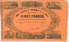 Schweiz / Switzerland Zeitperiode 1825-1881
Crédit Agricole et Industriel de la Broye 20 Franken 1866 Crédit Agricole et Industriel de la Broye, 20 F...
