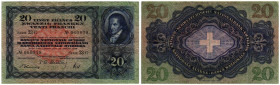 Schweiz / Switzerland Ausgaben der Schweizerischen Nationalbank ab 1907
 20 Franken 1949. Art. Institut Orell Füssli AG, Zürich. 143 x 86 mm. 3. Emis...