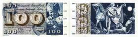 Schweiz / Switzerland
 100 Franken 1965, 21. Januar. 5. Emission / 5th issue. St. Martin. No. 48U16236- 48U16245. Dark blue and brown-olive on multic...