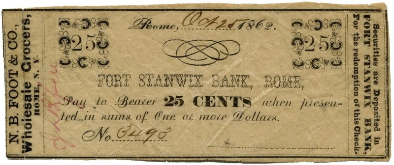 United States of America / USA New York
Fort Stanwix Bank, Rome 25 Cents 1862, ...