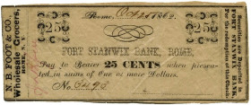 United States of America / USA New York
Fort Stanwix Bank, Rome 25 Cents 1862, 25. Oktober. N.B. Foot & Co., Wholesale Grocers, Rome, N.Y. // Securit...