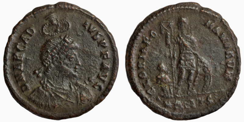 Arcadius. (383-388 AD). Follis. Nicomedia. Obv: D N ARCADIVS P F AVG. diademed a...