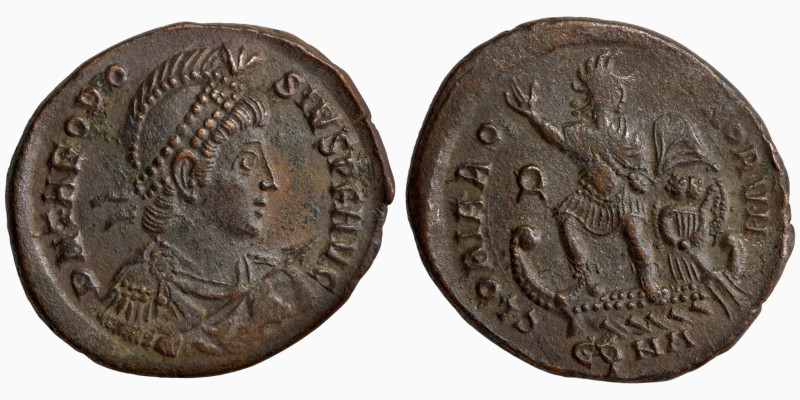 Theodosius I. (392-395 AD). Follis. Constantinople. Obv: D N THEODOSIVS P F AVG....