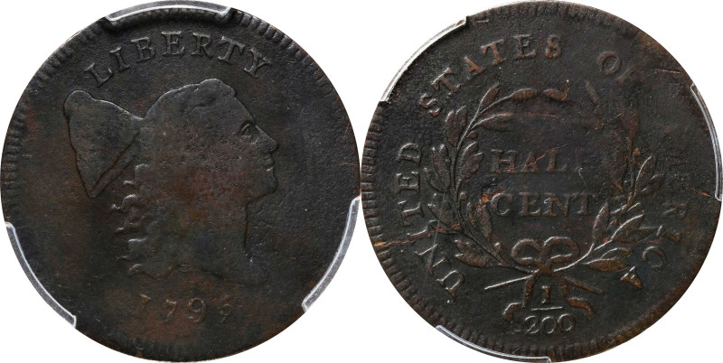 1795 Liberty Cap Half Cent. C-6a. Rarity-2. Plain Edge, No Pole. Thin Planchet. ...