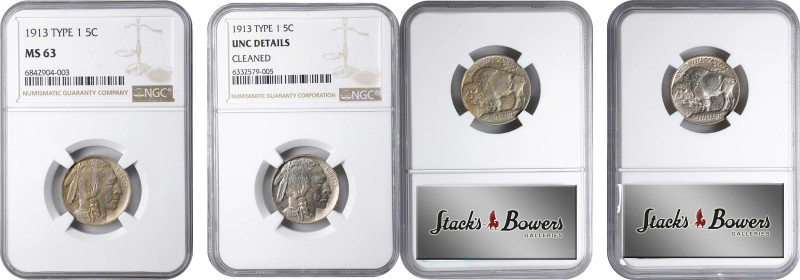 Lot of (2) 1913 Buffalo Nickels. Type I. (NGC).

Included are: 1913 MS-63; and...