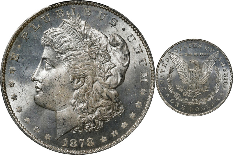 1878 Morgan Silver Dollar. 7 Tailfeathers. Reverse of 1878. MS-65 (PCGS).

PCG...