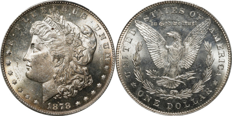 1878 Morgan Silver Dollar. 7 Tailfeathers. Reverse of 1878. MS-63 (PCGS).

PCG...