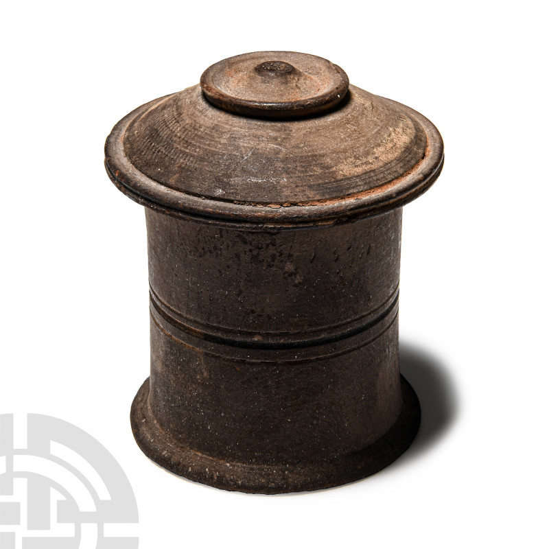 Egyptian Decorated Wooden Pyxis
Late Period-Ptolemaic Period, 664-30 B.C. Lathe...