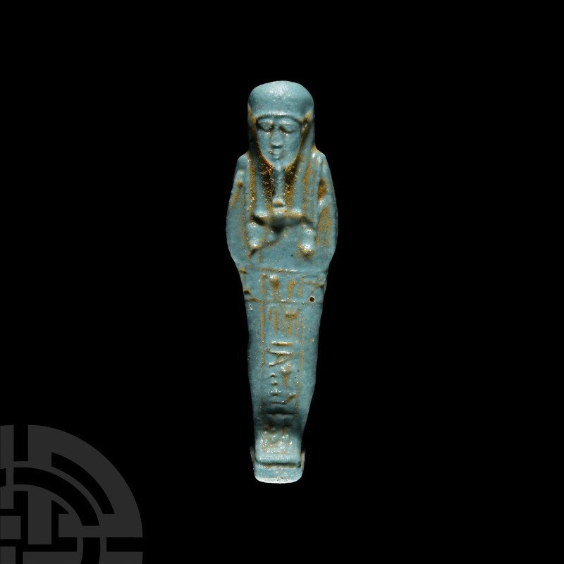 Egyptian Blue Faience Shabti with Hieroglyphic Inscription
Late Period, 664-332...