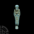 Egyptian Blue Faience Shabti with Hieroglyphic Inscription