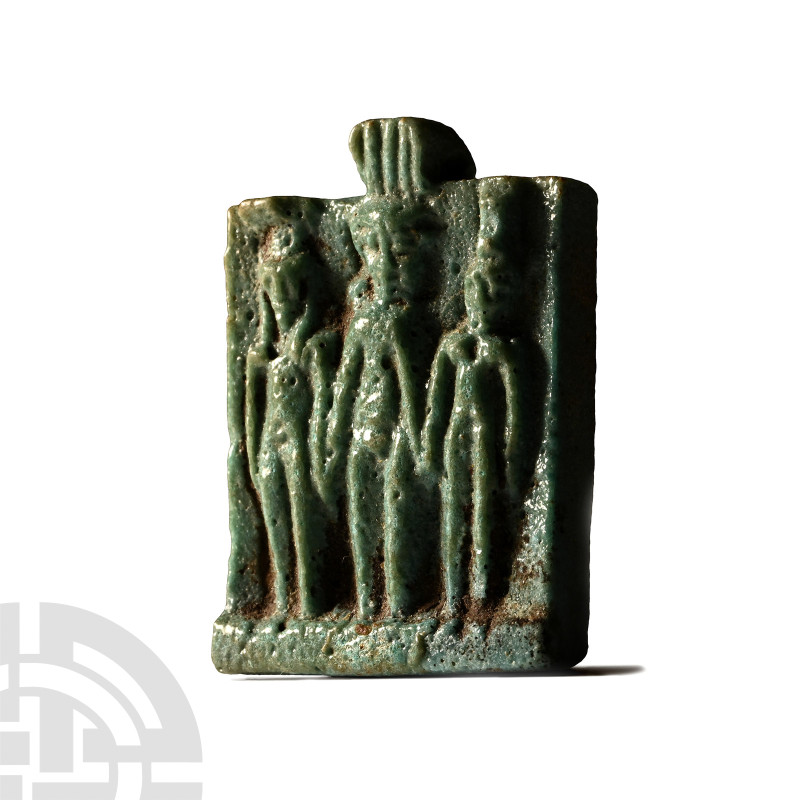 Egyptian Memphis Triad Amulet
Late Period, 664-332 B.C. Rectangular plaque with...