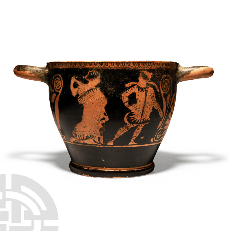 Large Greek Attic Red Figure Skyphos
Circa 6th-4th century B.C. With stepped fo...