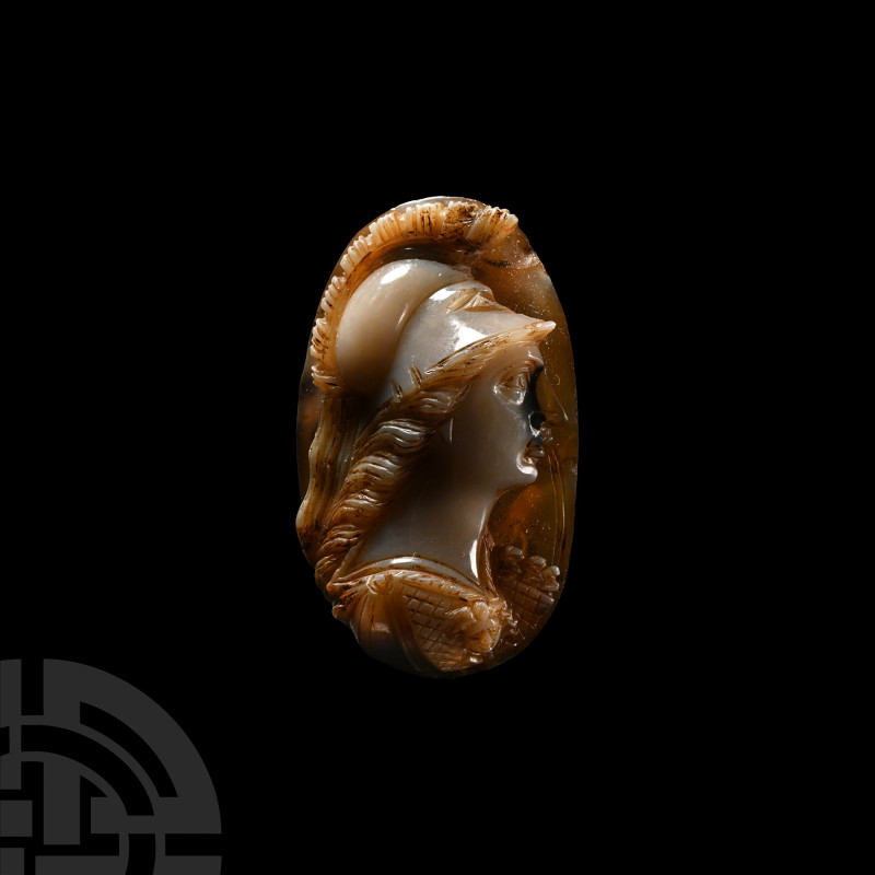 Roman Agate Cameo of Minerva
2nd-early 3rd century A.D. With reserved classical...