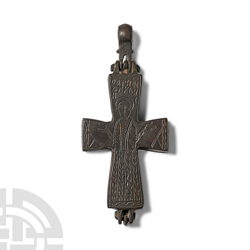 Byzantine Bronze Reliquary Cross Pendant
Circa 10th-12th century A.D. or later....