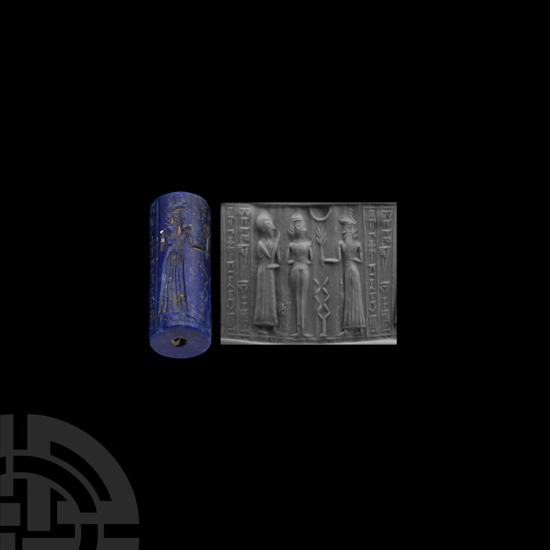 Western Asiatic Lapis Lazuli Cylinder Seal
2nd-1st millennium B.C. With incised...