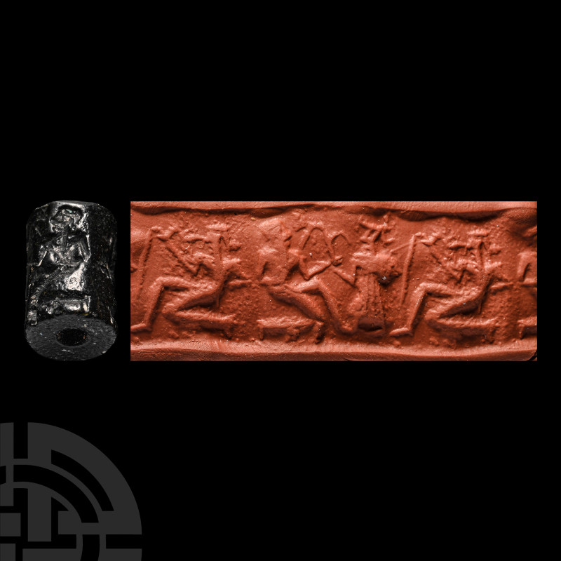 Western Asiatic Black Stone Cylinder Seal with Presentation Scene
2nd-1st mille...