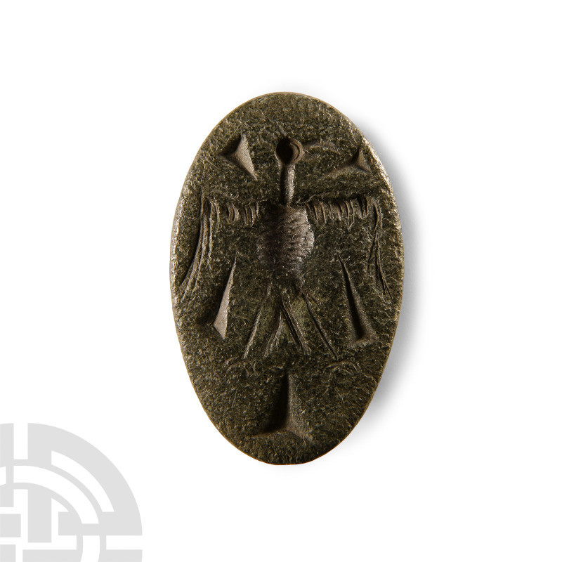 Large Bactrian Stone Stamp Seal with Bird
Circa 2500-2000 B.C. Carved stone sea...