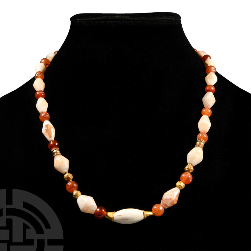 Western Asiatic Carnelian and Agate Gold Bead Necklace
1st millennium B.C. and ...