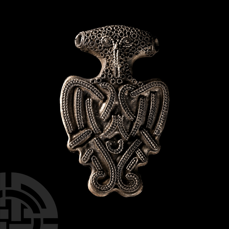 Viking Age Silver Facing Bird Pendant
Circa 9th-12th century A.D. Zoomorphic, i...