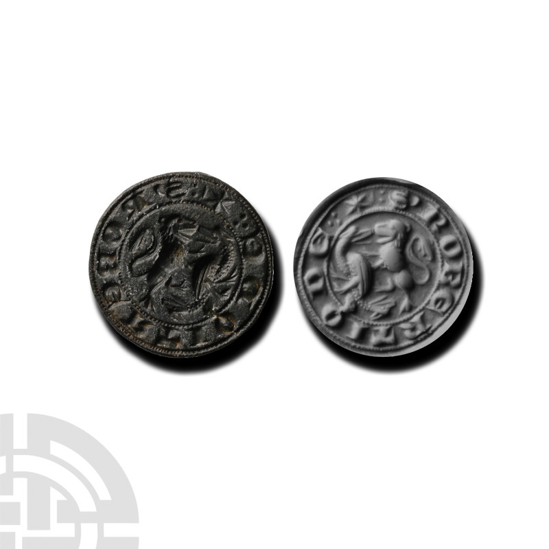 Medieval Bronze Round Seal Matrix for Robert Ode
Circa 14th-15th century A.D. W...