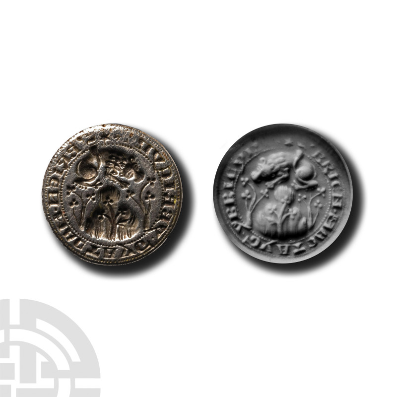 Medieval Silver Round Seal Matrix with Sleeping Lion
Circa 14th-15th century A....