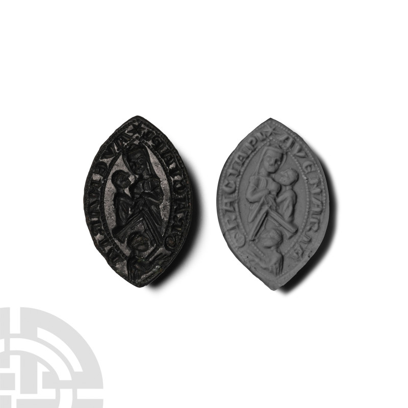 Medieval Bronze Vesica-Shaped Seal Matrix with Virgin and Child
Circa 13th-15th...