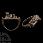 Romano-Egyptian Silver Ring with Cat and Kittens