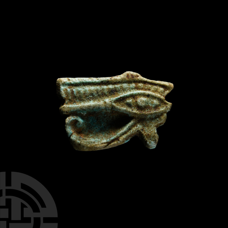 Egyptian Faience Wedjat Eye Amulet
Late Period, 664-332 B.C. With low-relief de...