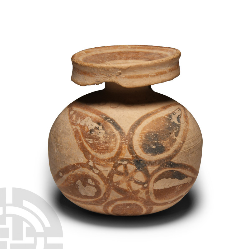 Greek Corinthian Terracotta Aryballos
Circa 6th century B.C. Bulbous-bodied wit...