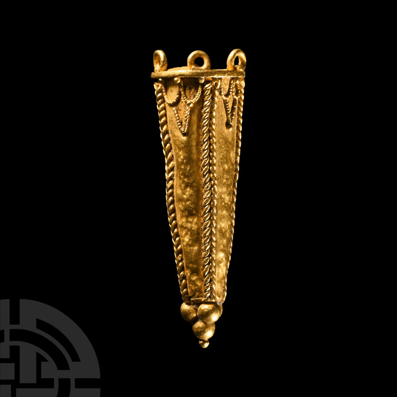 Greek Gold Vessel-Shaped Pendant
Circa 4th-3rd century B.C. Conical sheet-gold ...