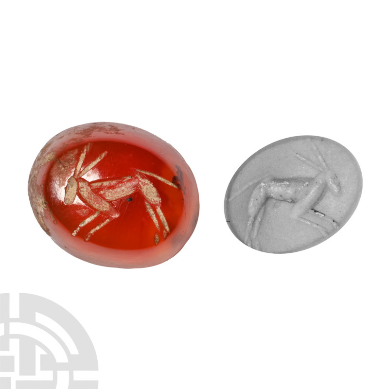 Roman Hare Gemstone
Circa 2nd-3rd century A.D. Carnelian with intaglio leaping ...