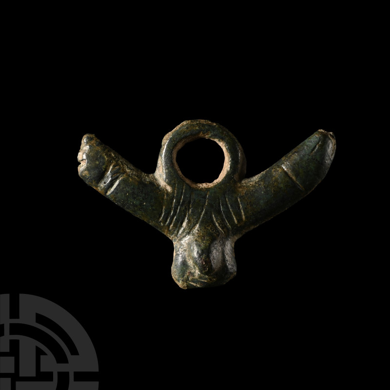 Roman Bronze Phallic Pendant
2nd-3rd century A.D. Comprising a crescent formed ...