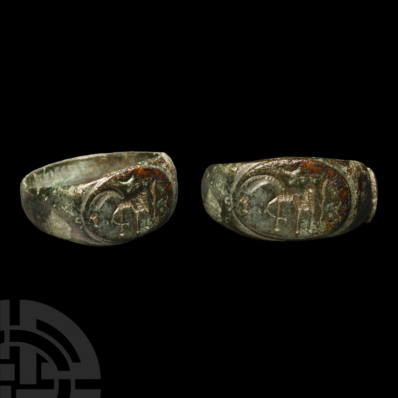 Roman Bronze Ring with Horse
Circa 1st-3rd century A.D. With rectangular-sectio...