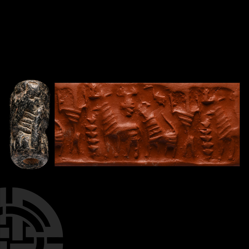 Western Asiatic Grey Stone Cylinder Seal with Animals
2nd millennium B.C. Irreg...