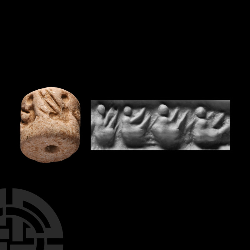 Western Asiatic Limestone Cylinder Seal with Birds
Circa 3rd millennium B.C. Wi...