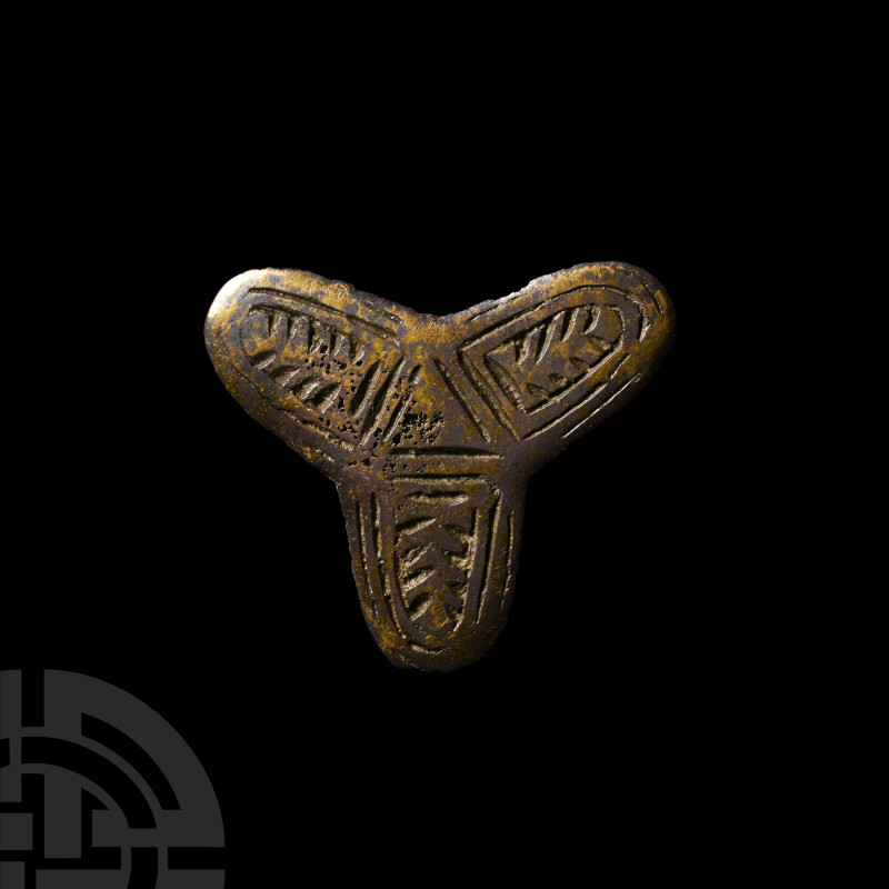 Anglo-Scandinavian Viking Bronze Trefoil Brooch
9th-10th century A.D. Decorated...