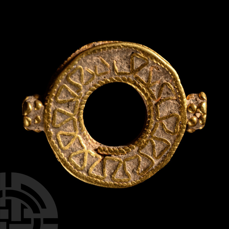 Medieval Decorated Gold Bead
Circa 12th-15th century A.D. Of annular form with ...