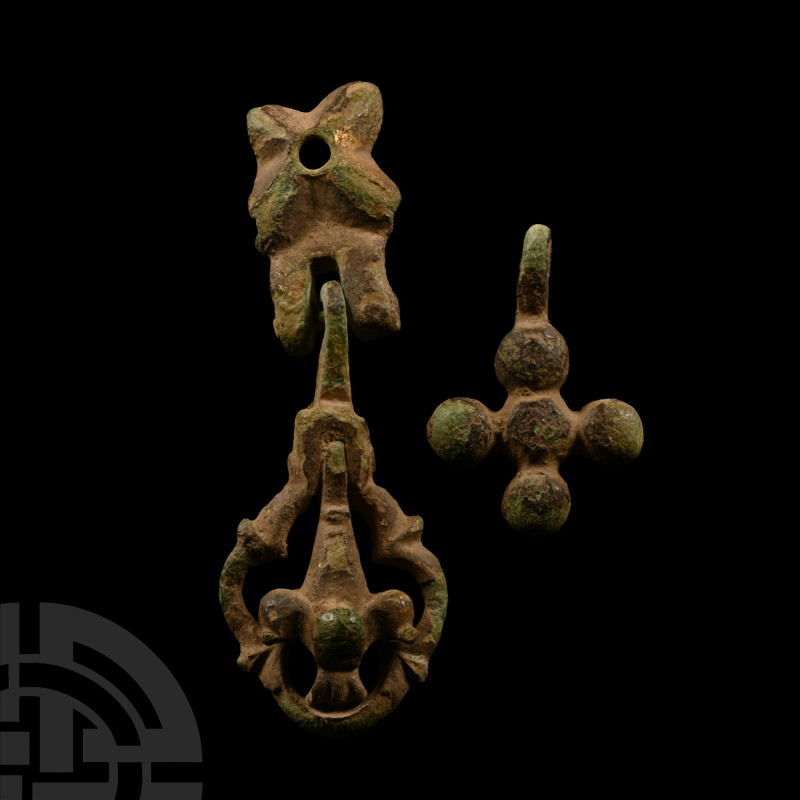 Medieval Gilt Bronze Horse Harness Cross Pendant Group
Circa 13th-14th century ...