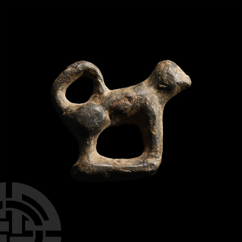 Medieval Bronze Dog Mount
14th-15th century A.D. Thick D-section casting with l...