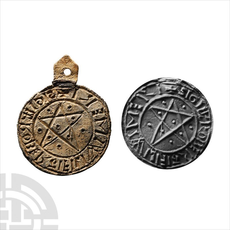 Large Medieval Lead Round Seal Matrix with Pentagram for Robert son of Wigmær
C...