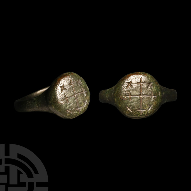 Medieval Bronze Ring with Jerusalem Cross Variant
Circa 12th-14th century A.D. ...