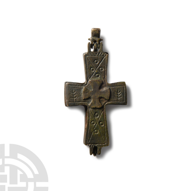 Byzantine Style Bronze Reliquary Cross Pendant
20th century A.D. Hinged suspens...