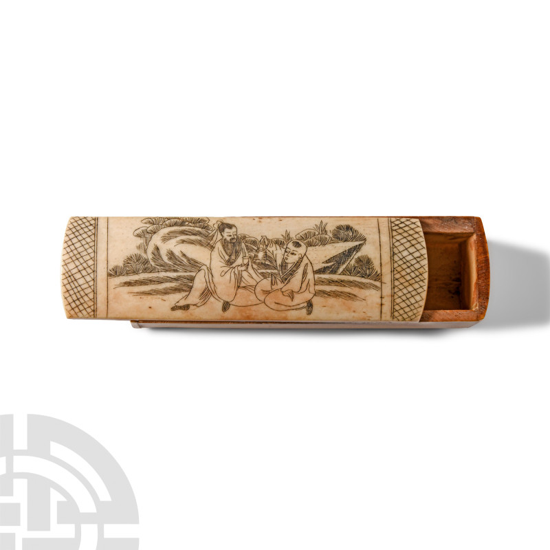 Chinese Carved Bone Snuff Box
19th-early 20th century A.D. Comprising a rectang...
